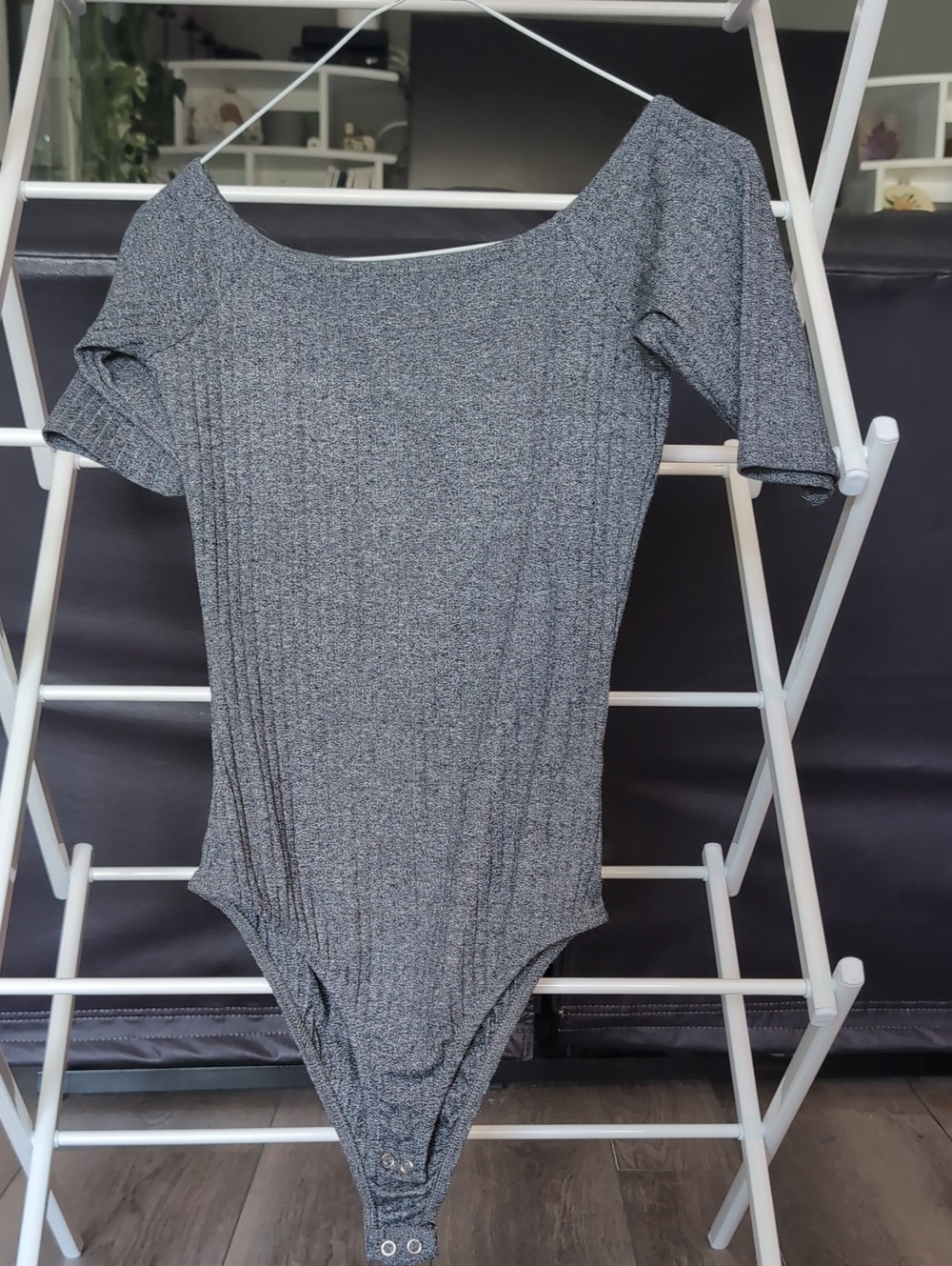 Grey Ribbed One-Piece Bodysuit
